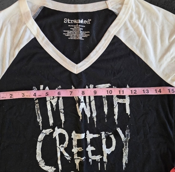 Stranded SM "I'm With Creepy" Black & White V-Neck Raglan T-shirt - Picture 8 of 13
